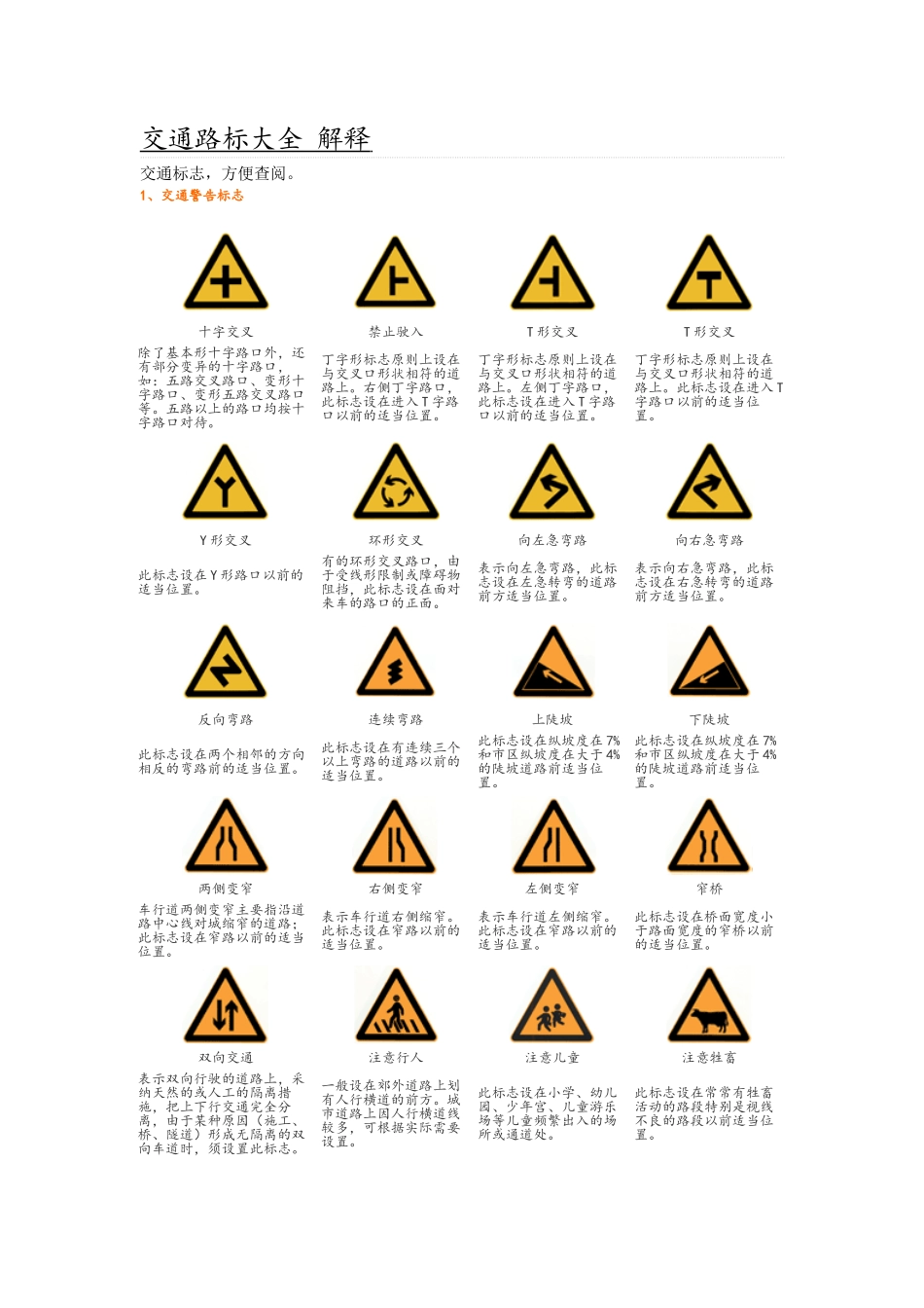 交通路标大全解释_第1页