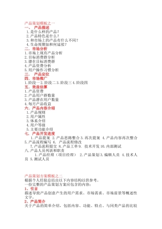 产品策划书模板