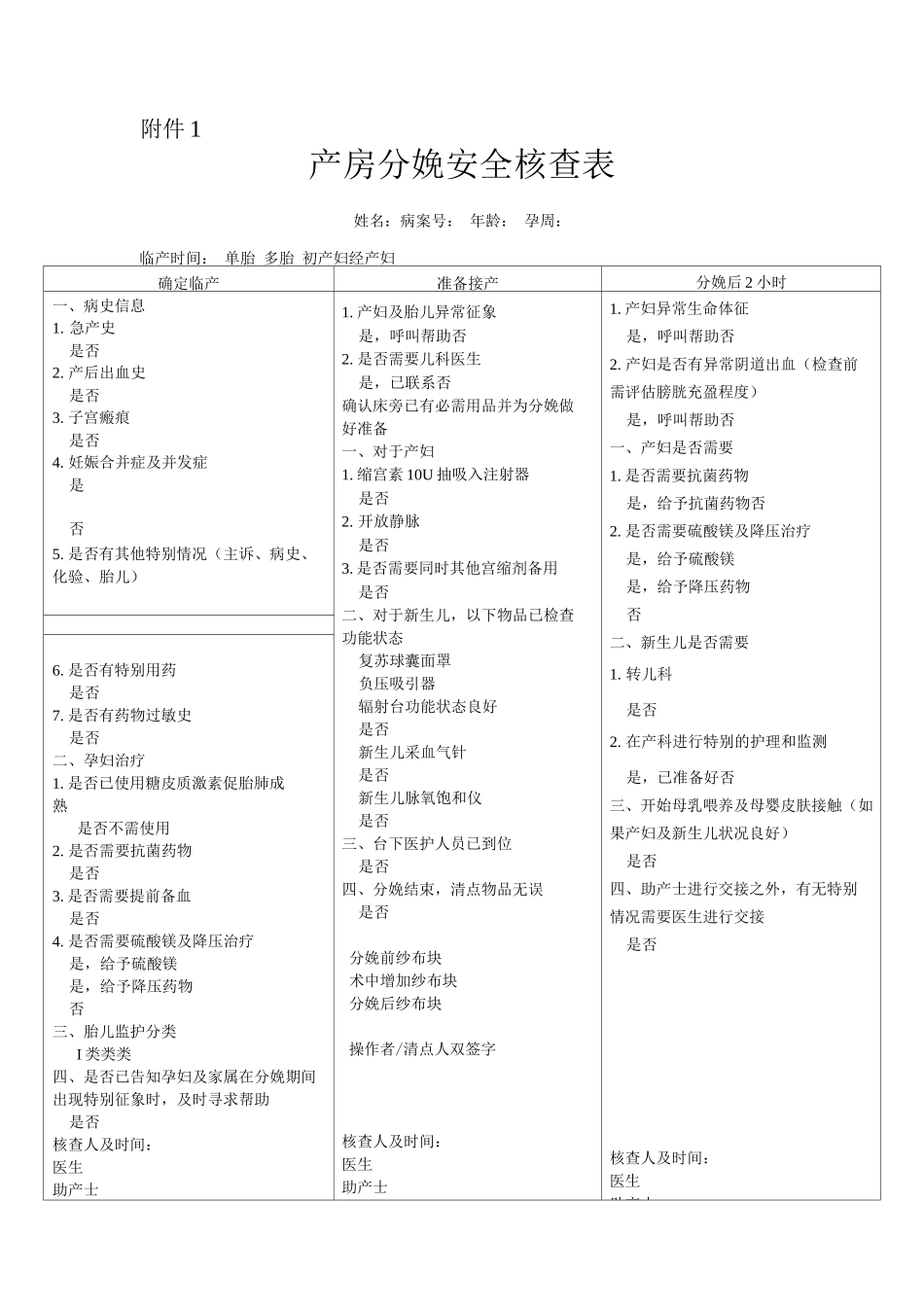 产房分娩安全核查表_第1页