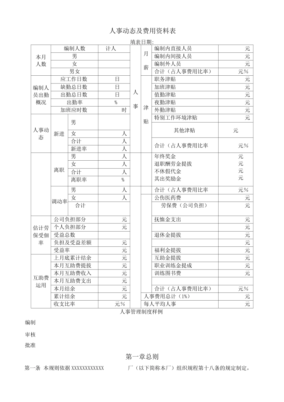 人事动态及费用资料表以及人事管理制度_第1页