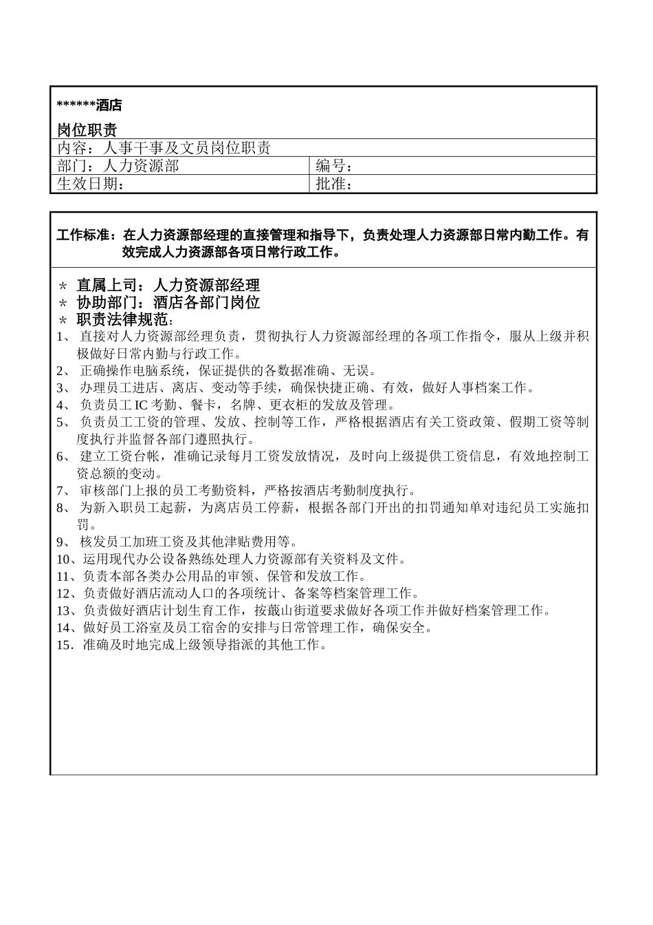 人事干事及文员岗位职责_第1页