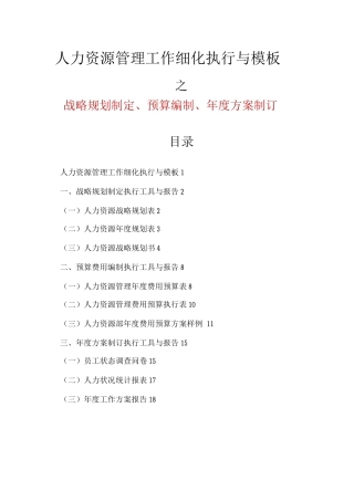 人力资源战略规划、预算编制、年度计划制订