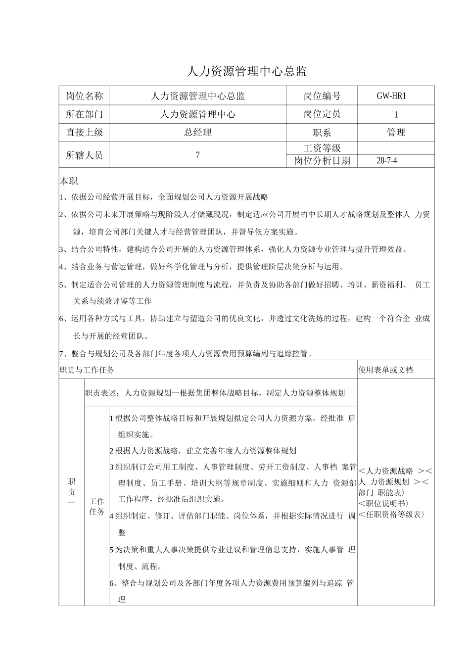 人力资源管理中心组织架构图人员编制表及岗位说明书17页_第3页