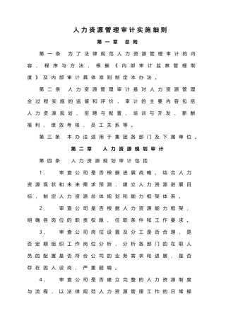 人力资源管理审计实施细则