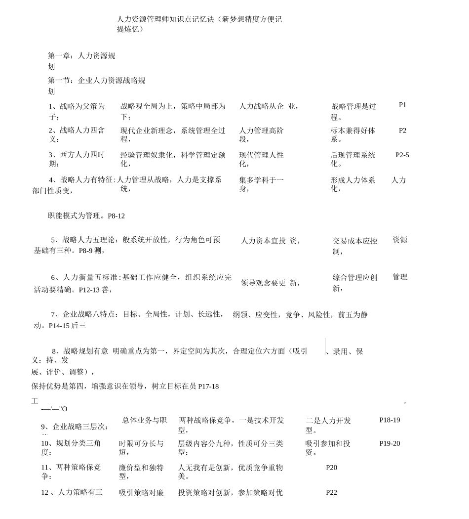 人力资源管理师一级知识点记忆口诀_第1页
