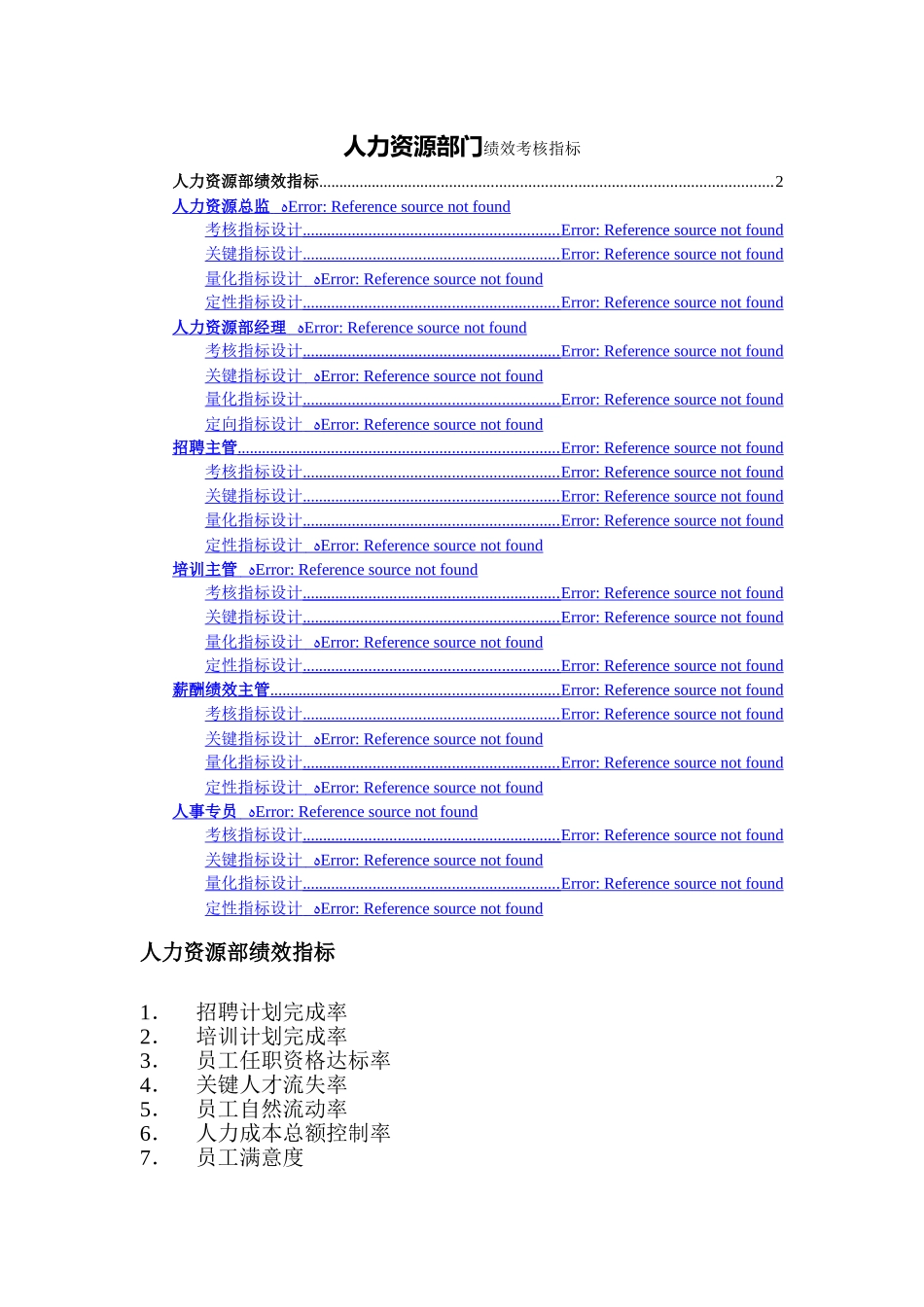 人力资源部绩效考核指标_第1页