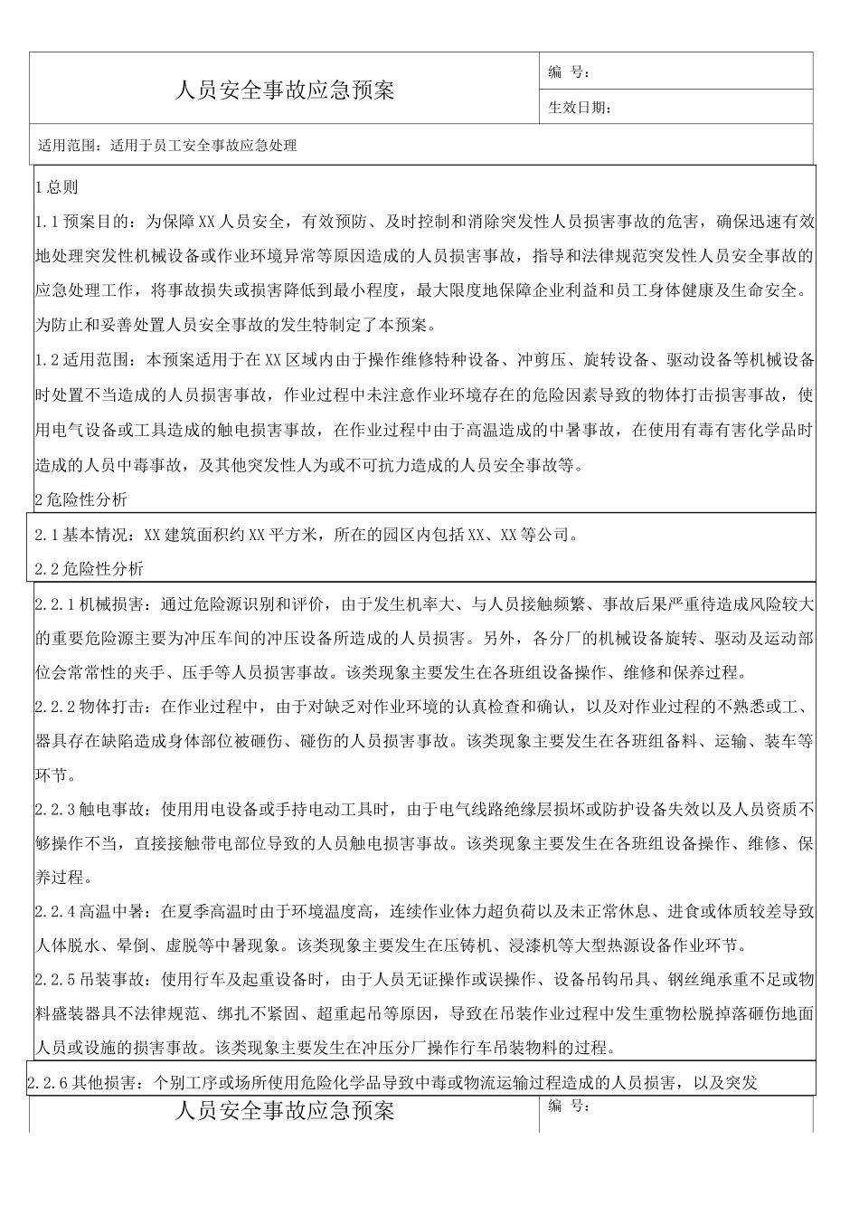 人员安全事故应急预案_第1页