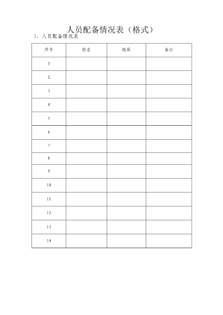 人员配备情况表