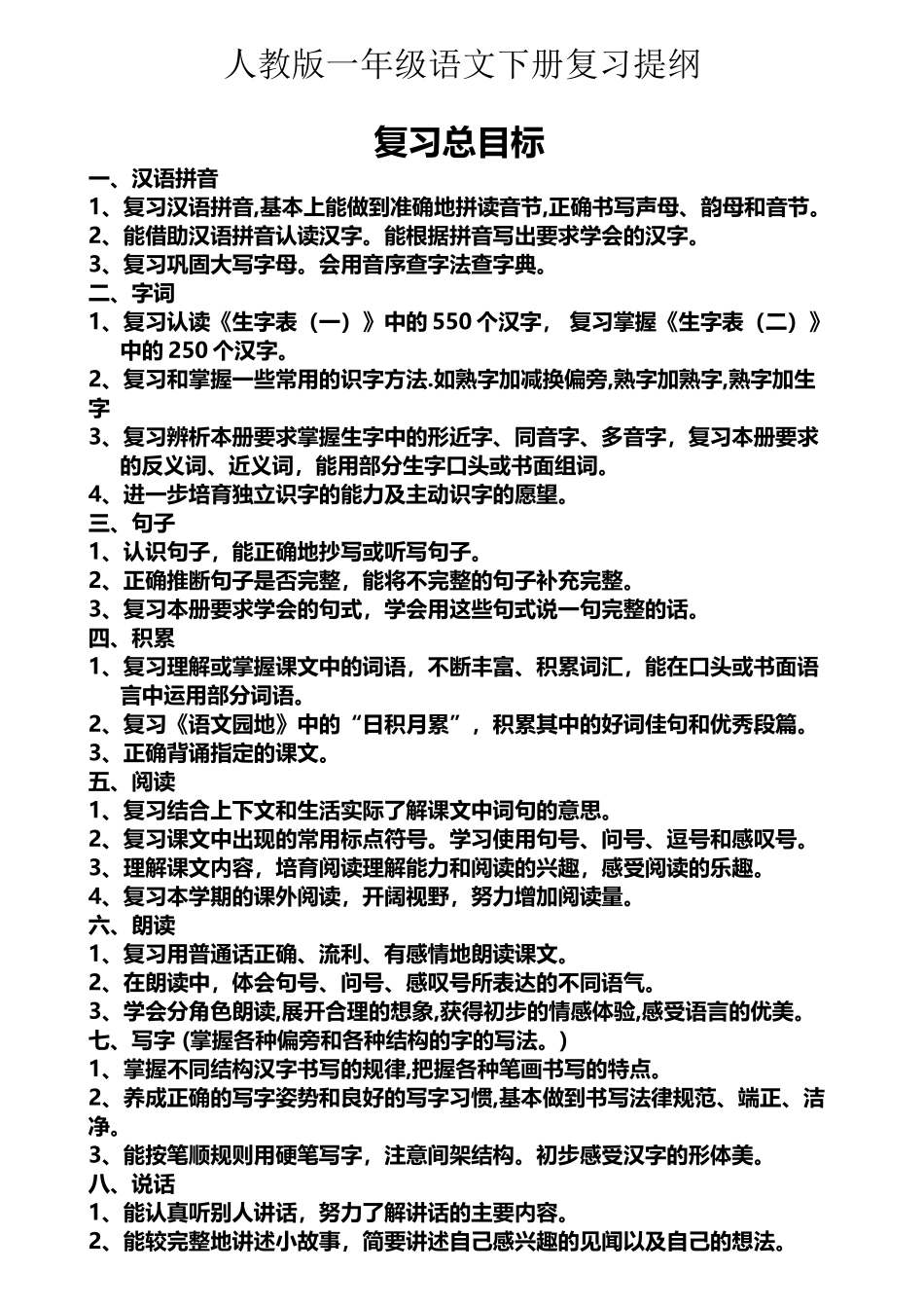 人教版一年级语文下册复习提纲_第2页