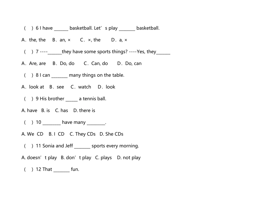 人教版七年级英语上册第5-6单元测试题及答案_第3页