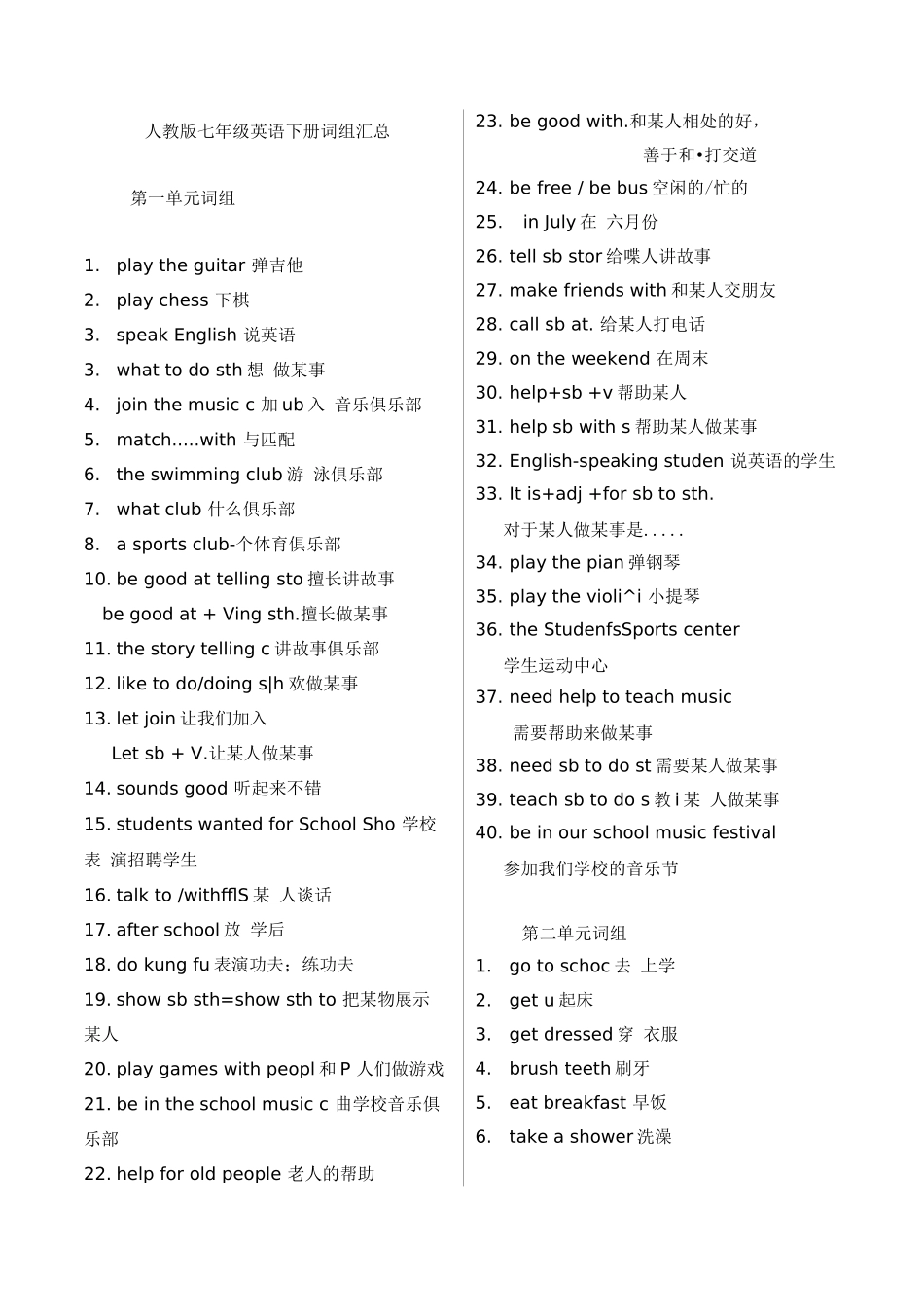 人教版七年级英语下册词组_第1页