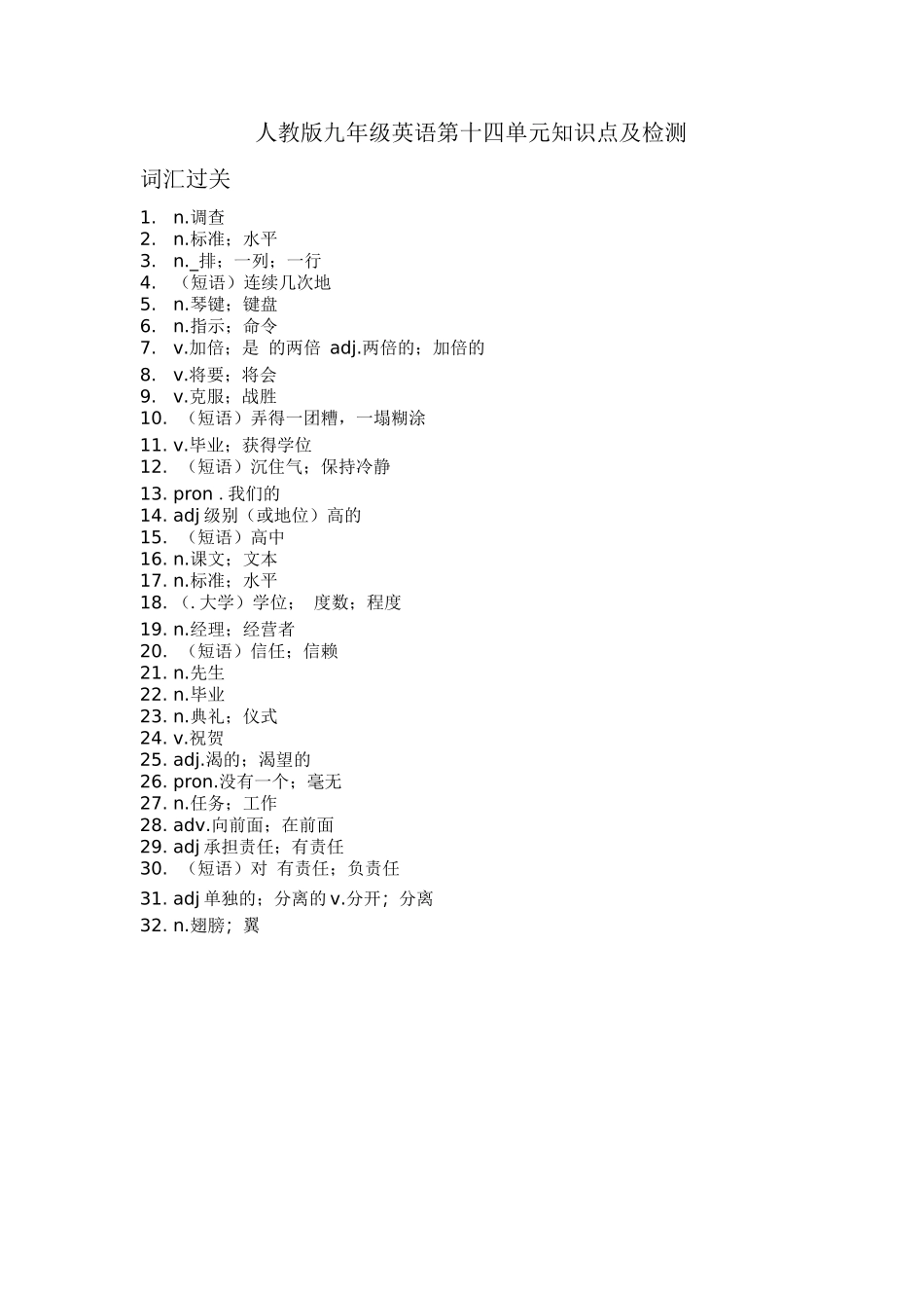 人教版九年级英语第十四单元知识点及检测_第1页