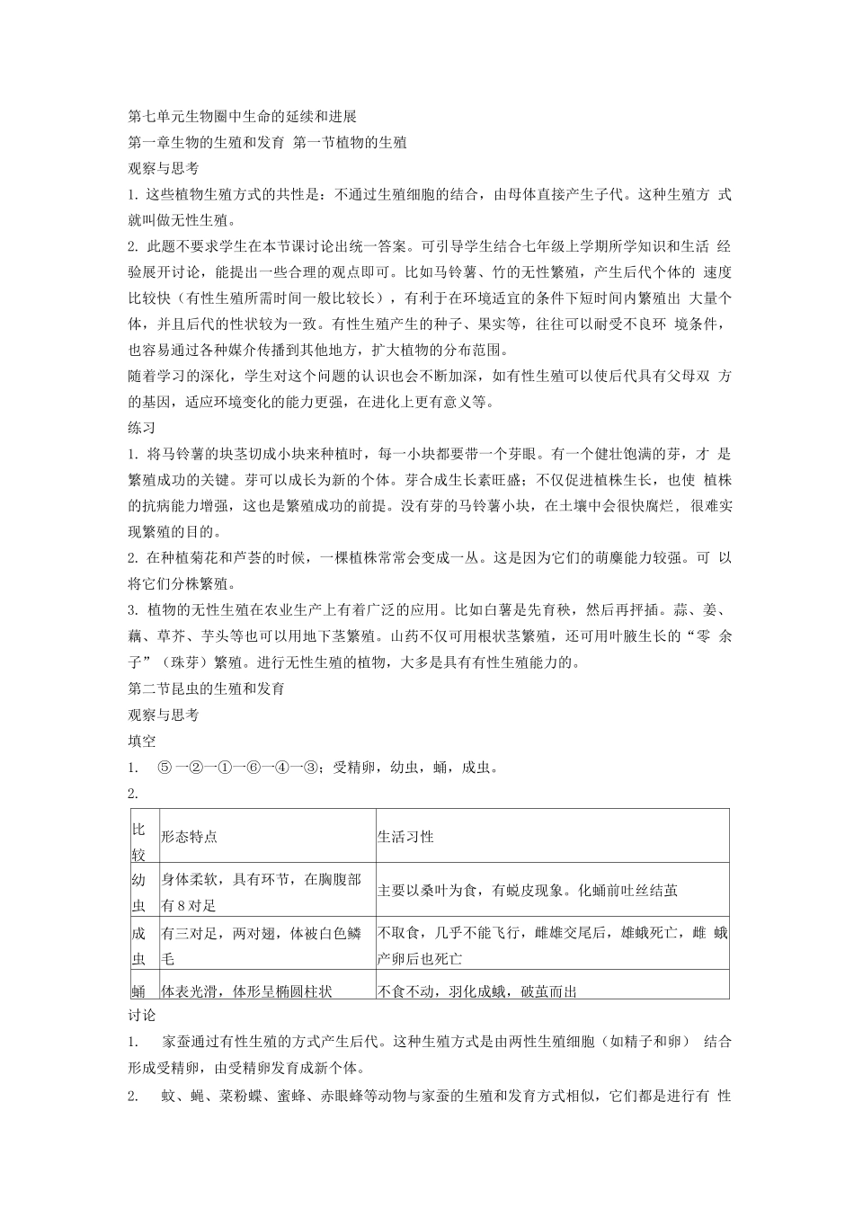 人教版八年级下册生物课本答案_第1页