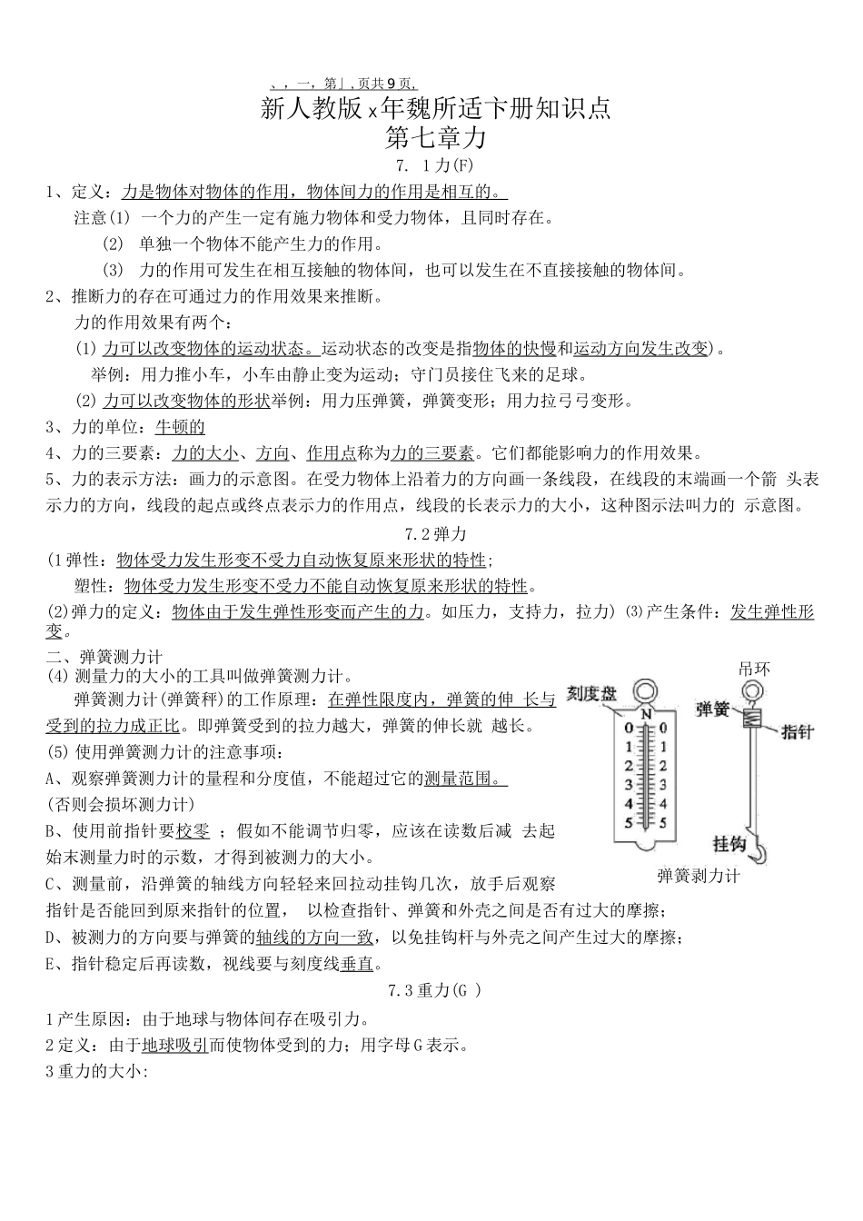 人教版八年级物理下册知识点的总结_第1页