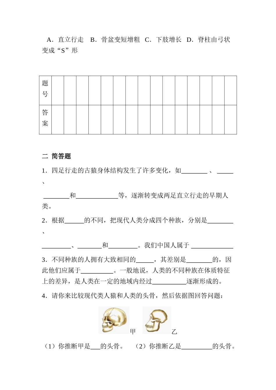 人类的起源和进化同步练习2_第3页