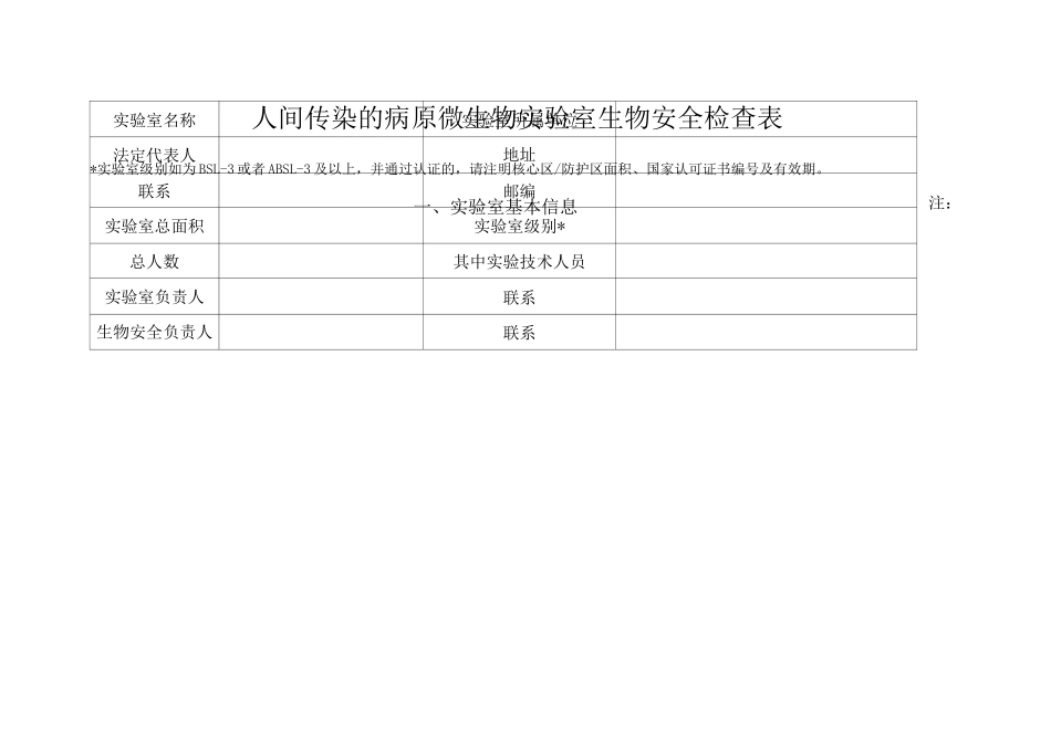 人间传染的病原微生物实验室生物安全检查表_第1页