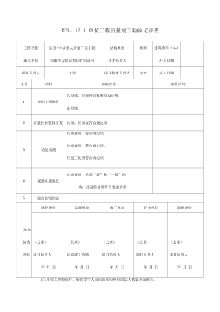 人防单位工程质量竣工验收记录