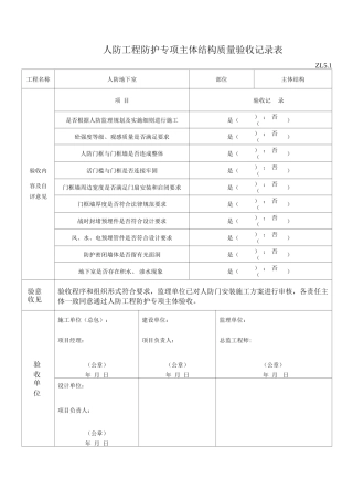 人防工程防护专项主体结构质量验收记录表ZL5.2