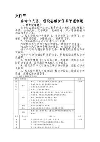 人防工程防护设备维护保养管理制度