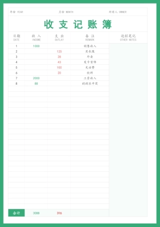 现金日记账表-个人记账本