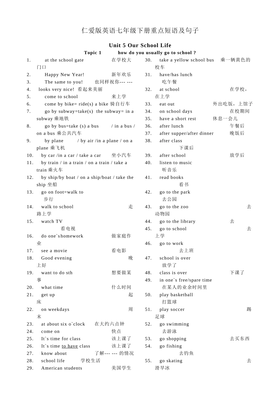 仁爱版英语七年级下册重点短语及句子_第2页