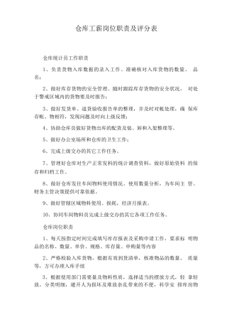 仓库工薪岗位职责及评分表