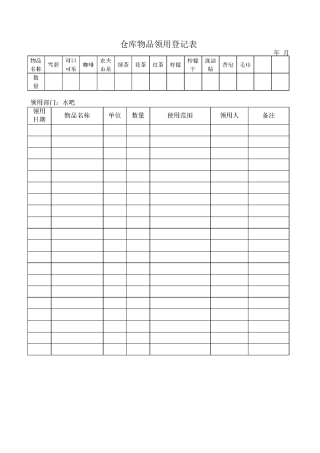 仓库物品领用登记表