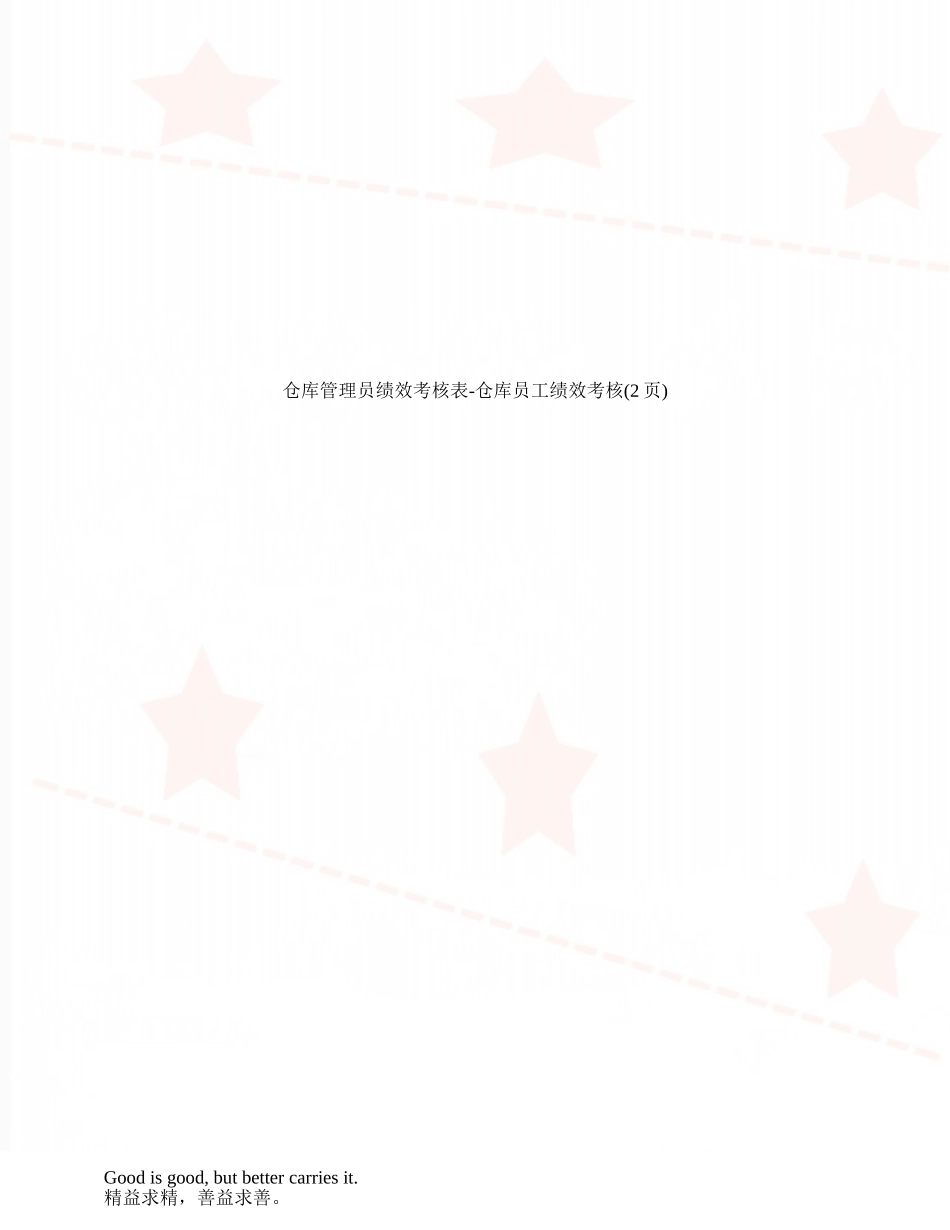 仓库管理员绩效考核表-仓库员工绩效考核_第1页