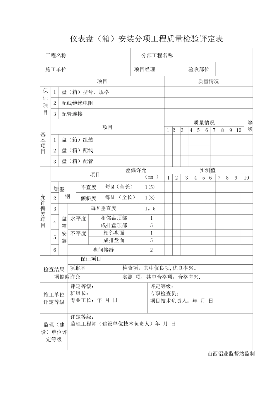 仪表盘安装分项工程质量检验评定表报告_第1页