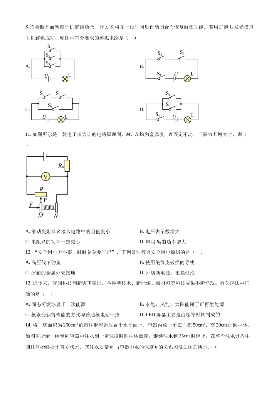 2024年山东省枣庄市中考物理真题（原卷版）_第3页