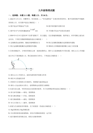 2024年山东省枣庄市中考物理真题（原卷版）
