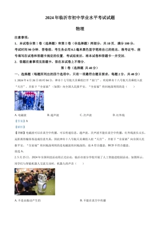 2024年山东省临沂市中考物理真题（解析版）