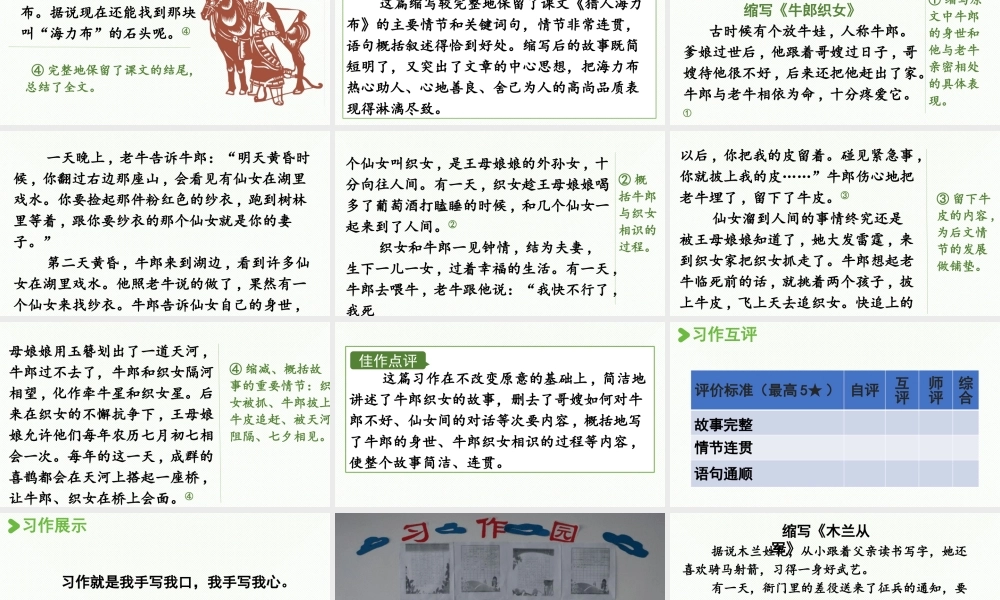 24人教统编版小学五年级语文上册第三单元习作：缩写故事第2课时  课件
