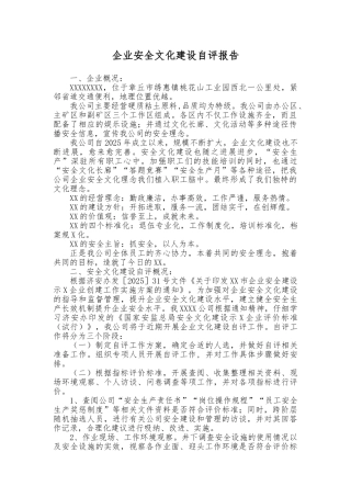 企业安全文化建设自评报告