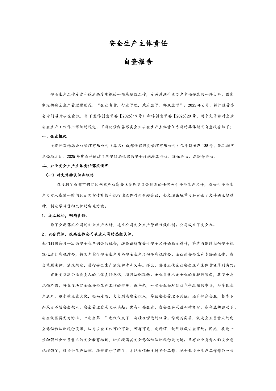 企业安全生产主体责任汇报材料_第1页