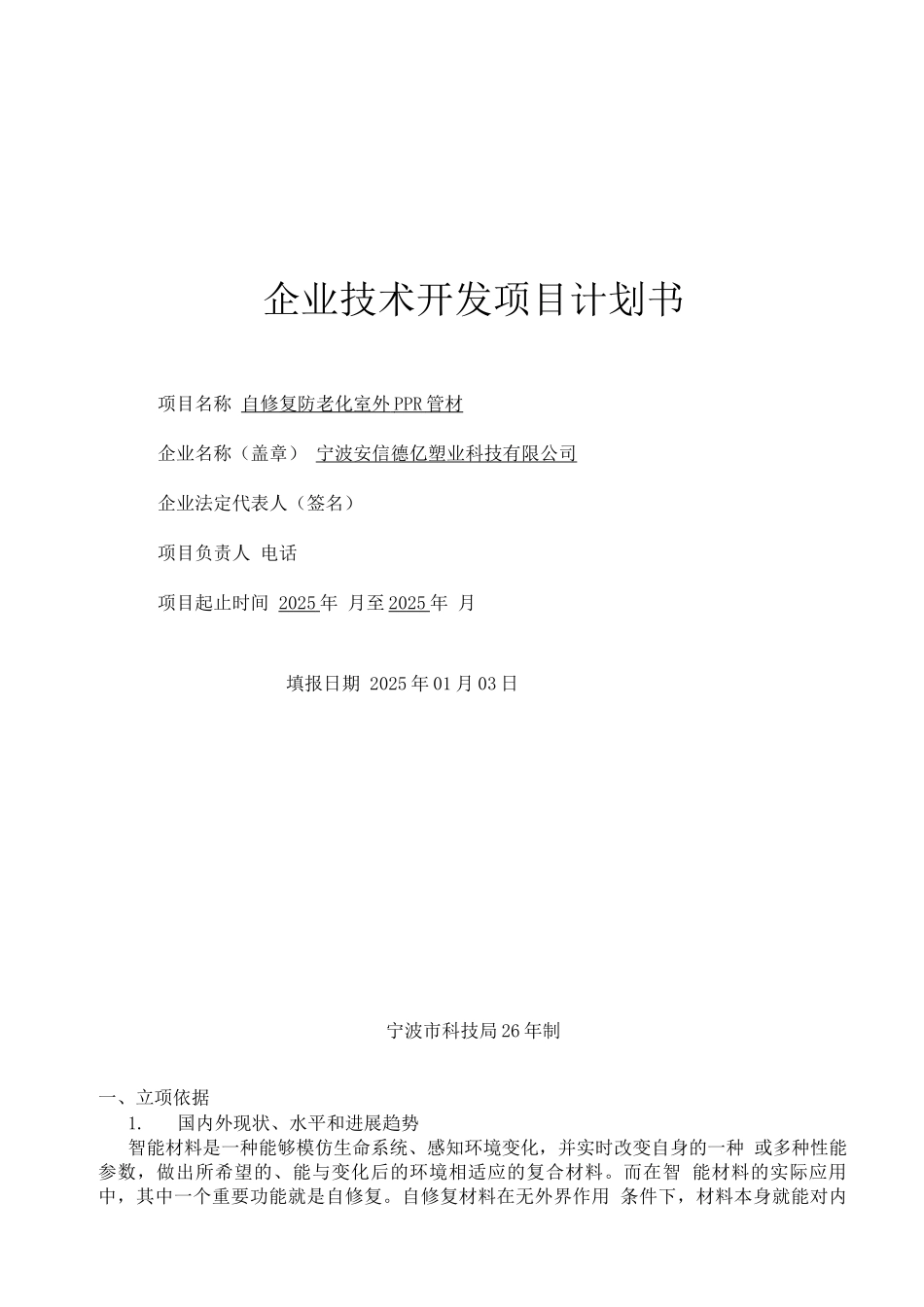 企业技术开发项目计划书_第1页