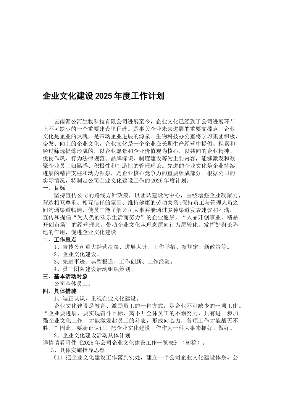 企业文化建设2025年度工作计划_第1页
