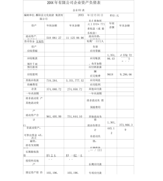 企业资产负债表