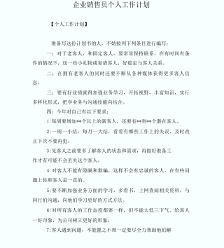 企业销售员个人工作计划