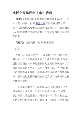 企业集团财务集中管理