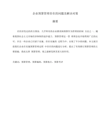 企业预算管理存在的问题及解决对策