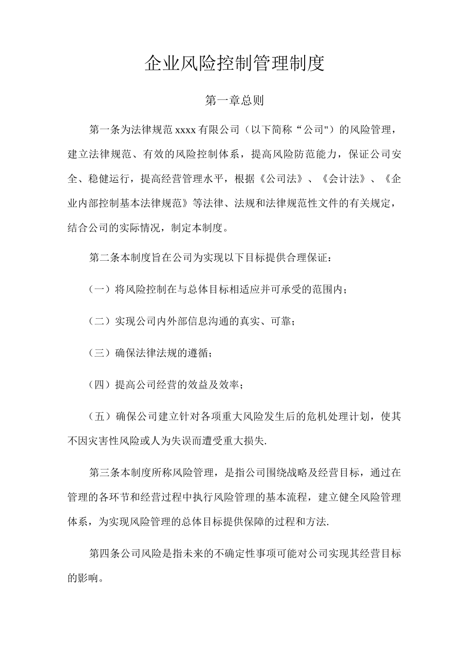 企业风险控制管理制度_第1页