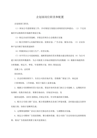 企划部岗位职责和配置