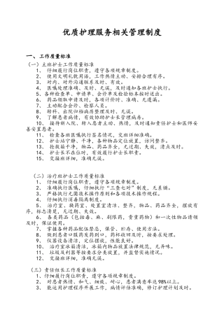 优质护理服务相关管理制度
