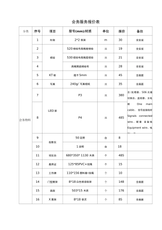 会务服务报价表