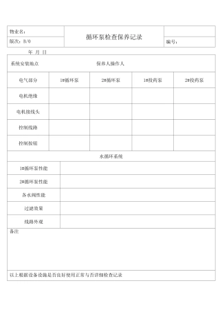 会所循环泵检查保养记录