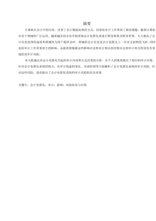 会计电算化系统内部审计的风险及对策