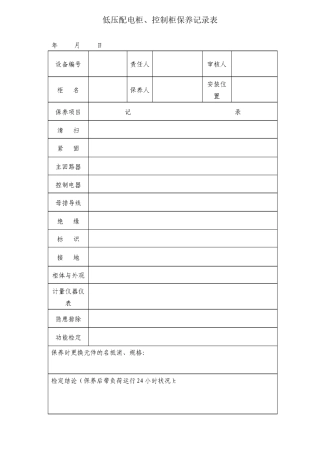 低压配电柜、控制柜保养记录表