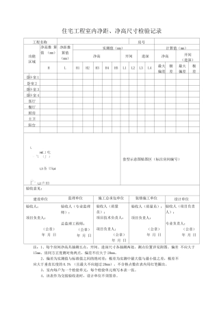 住宅工程室内净距、净高尺寸检验记录