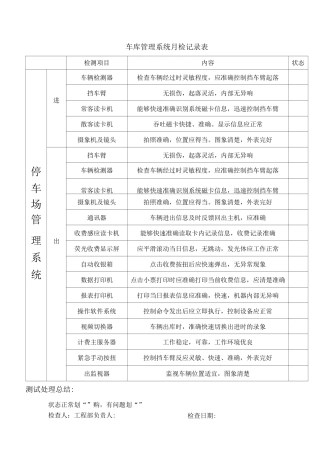 住宅车库管理系统月检表